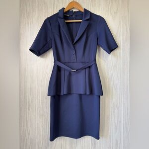 Venus Navy Peplum Sheath Dress Size SP EUC